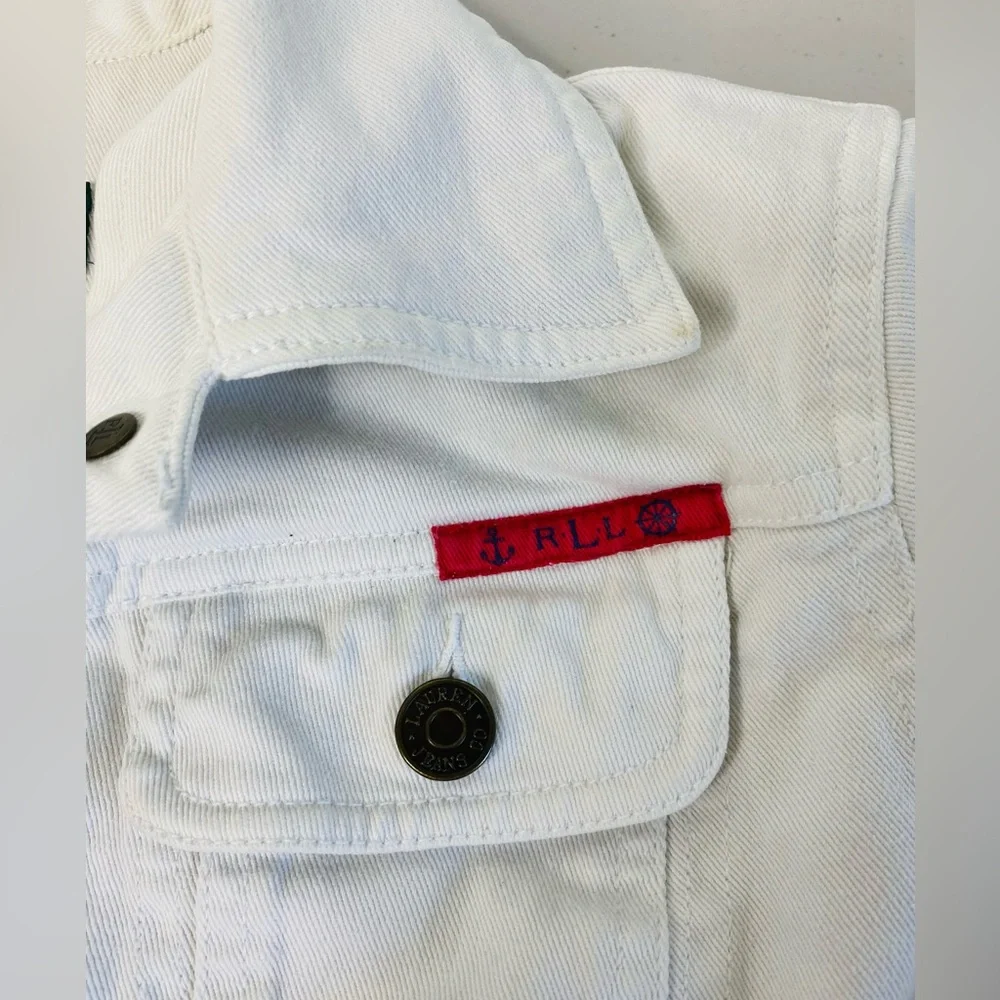 Lauren Jeans Co White Denim Jacket Size Small Petite Vintage Casual - Picture 9 of 11